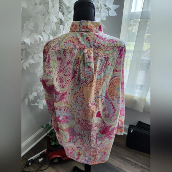 Ralph Lauren Floral Pink Button Down Womens Shirt Size S/M 3/4 Sleeve - Picture 6 of 8
